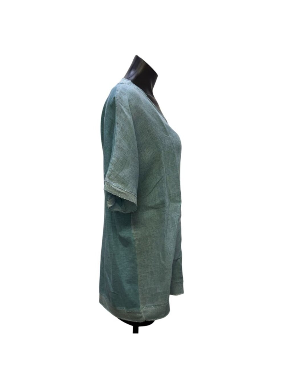 Tempo Paris 100% Linen Blouse Turquoise Made In Italy M - Picture 3 of 6